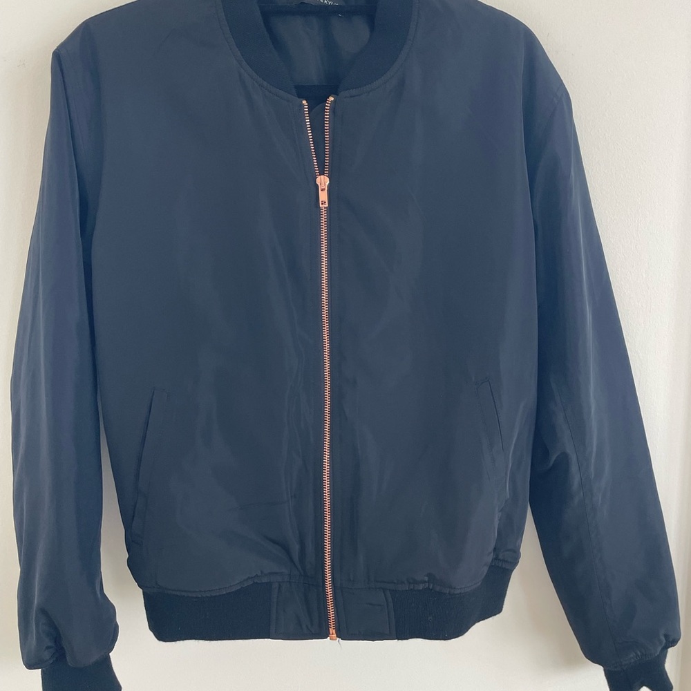 Kendall & Kylie Black Bomber Jacket with Copper Zipper